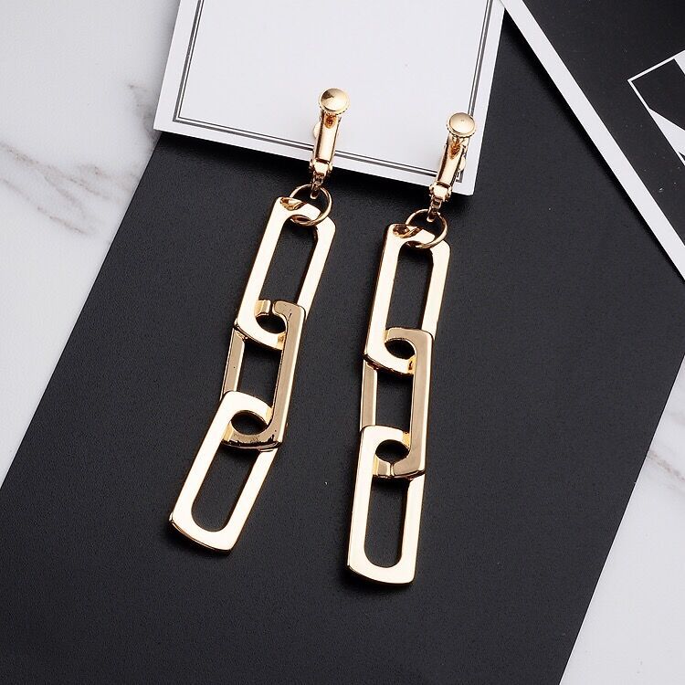 Long Rectangular Chain Ear Clip Female Korean Earrings