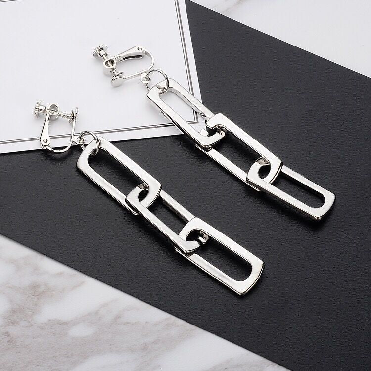 Long Rectangular Chain Ear Clip Female Korean Earrings