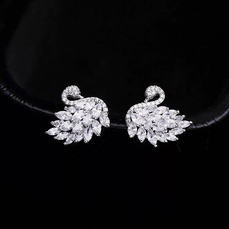 Women's Goddess Style Crystal Swan Ear Micro Inlay Rhinestones Earrings