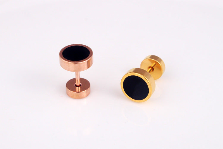 Men's Style Fashionable Rose Gold Dumbbell Titanium Earrings