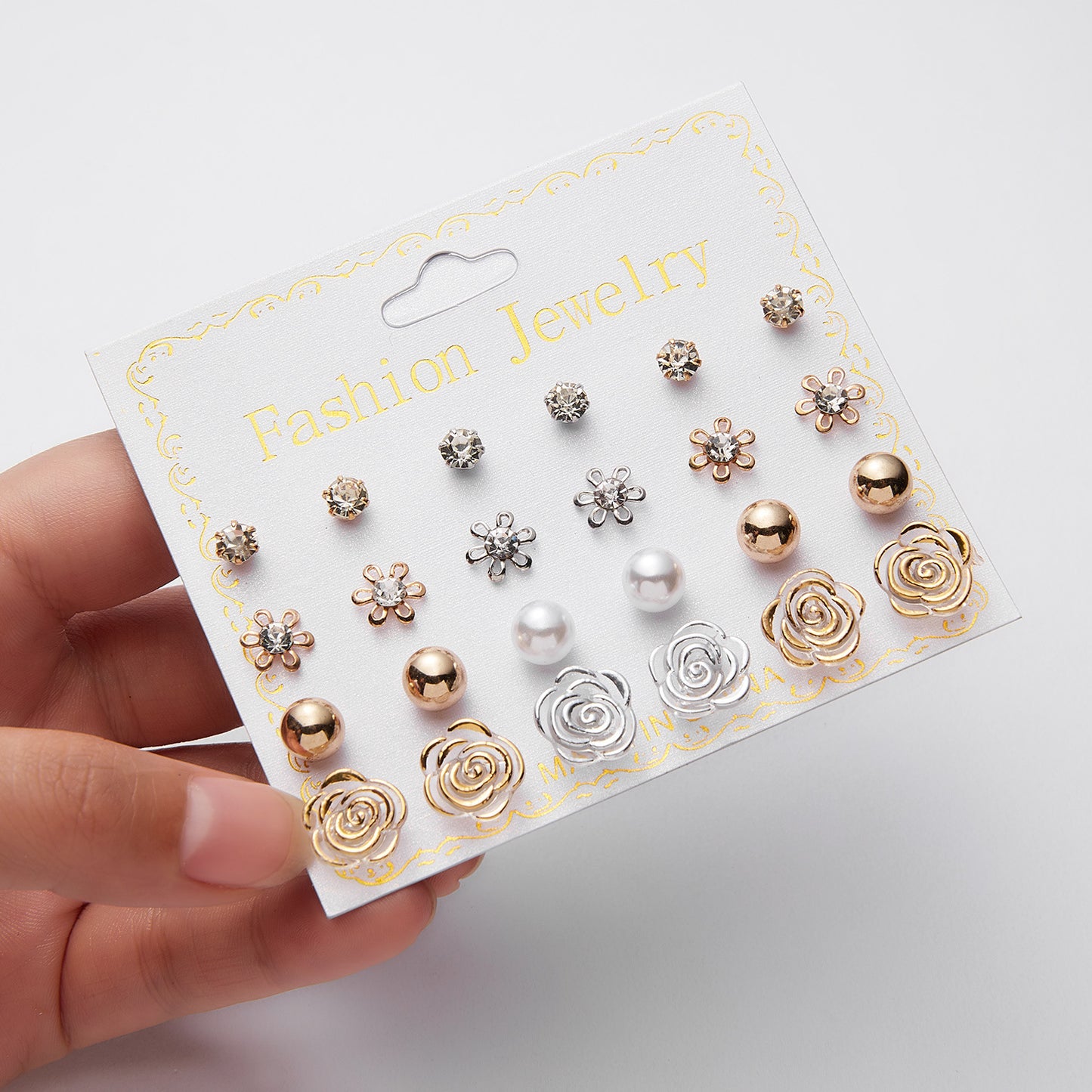 Card Personalized Pairs Flower Ball Zircon Earrings