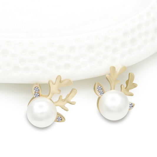 Pearl Simple Deer Head Elegant Generous Earrings