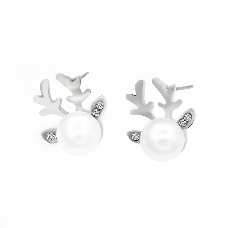 Pearl Simple Deer Head Elegant Generous Earrings