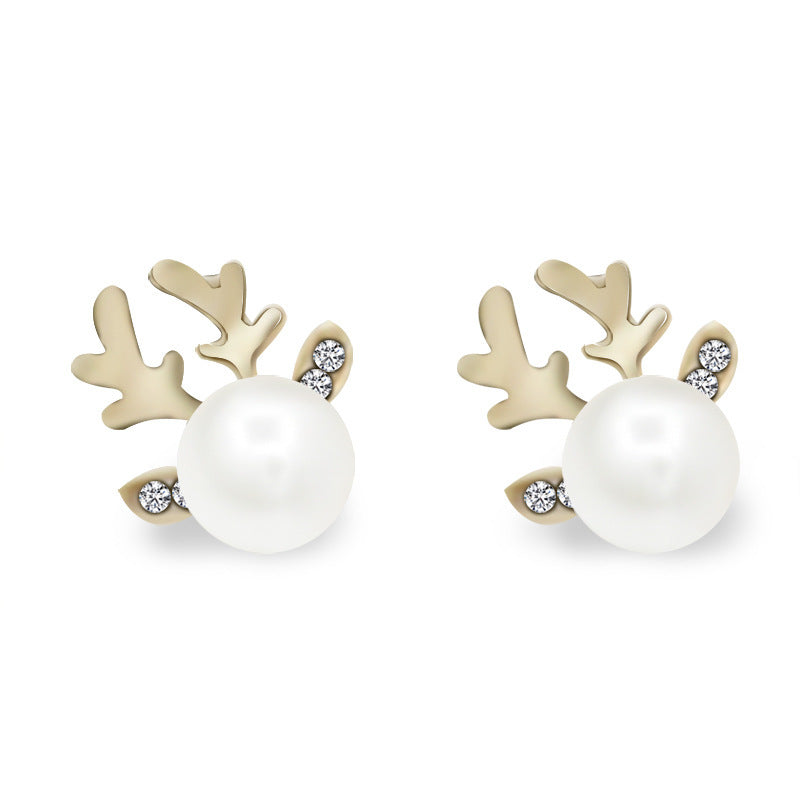 Pearl Simple Deer Head Elegant Generous Earrings