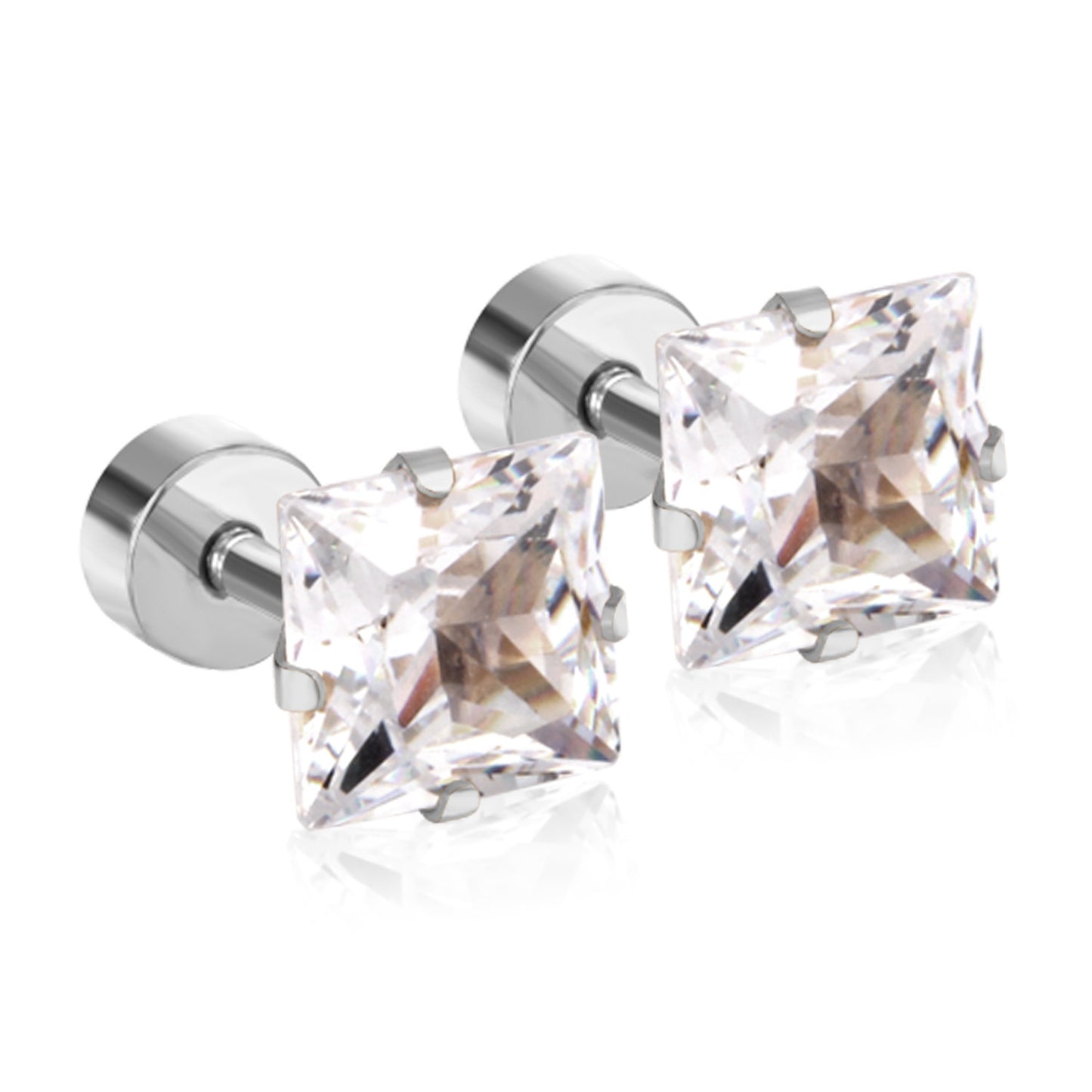 Fashion Simple Style Square Stainless Steel Black White Diamond Earrings