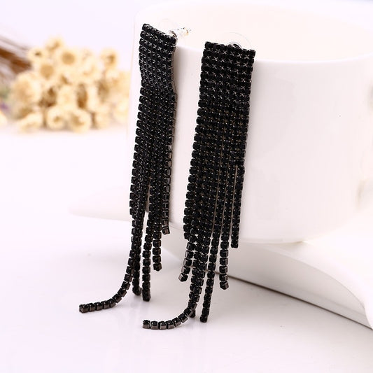 Tassel Rhinestone Long Gradient Color Eardrops Earrings