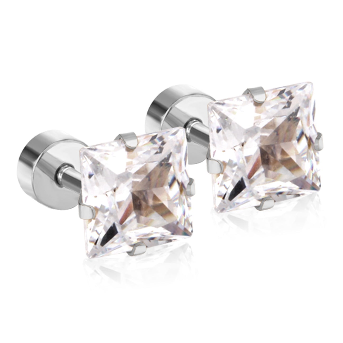 Fashion Simple Style Square Stainless Steel Black White Diamond Earrings