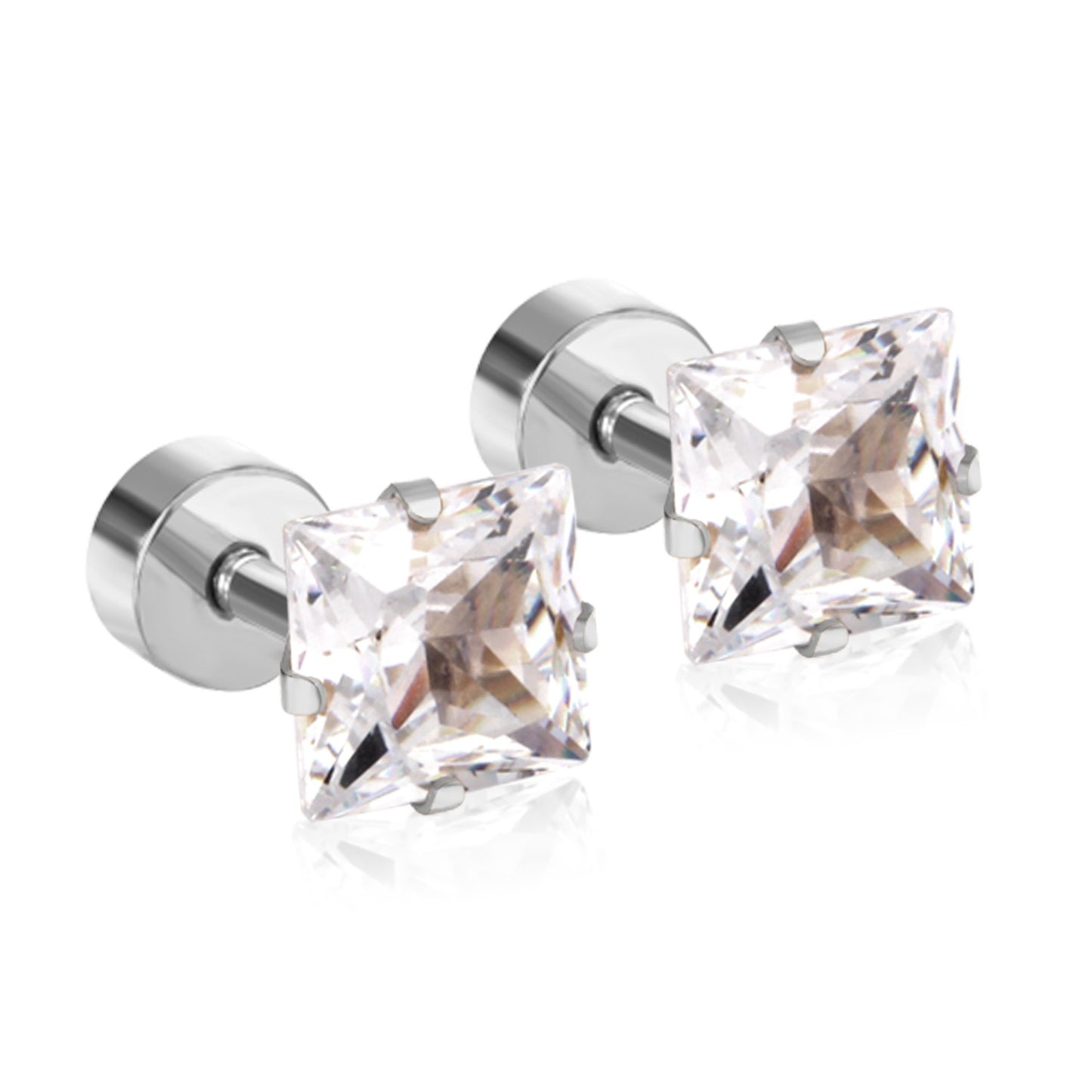 Fashion Simple Style Square Stainless Steel Black White Diamond Earrings