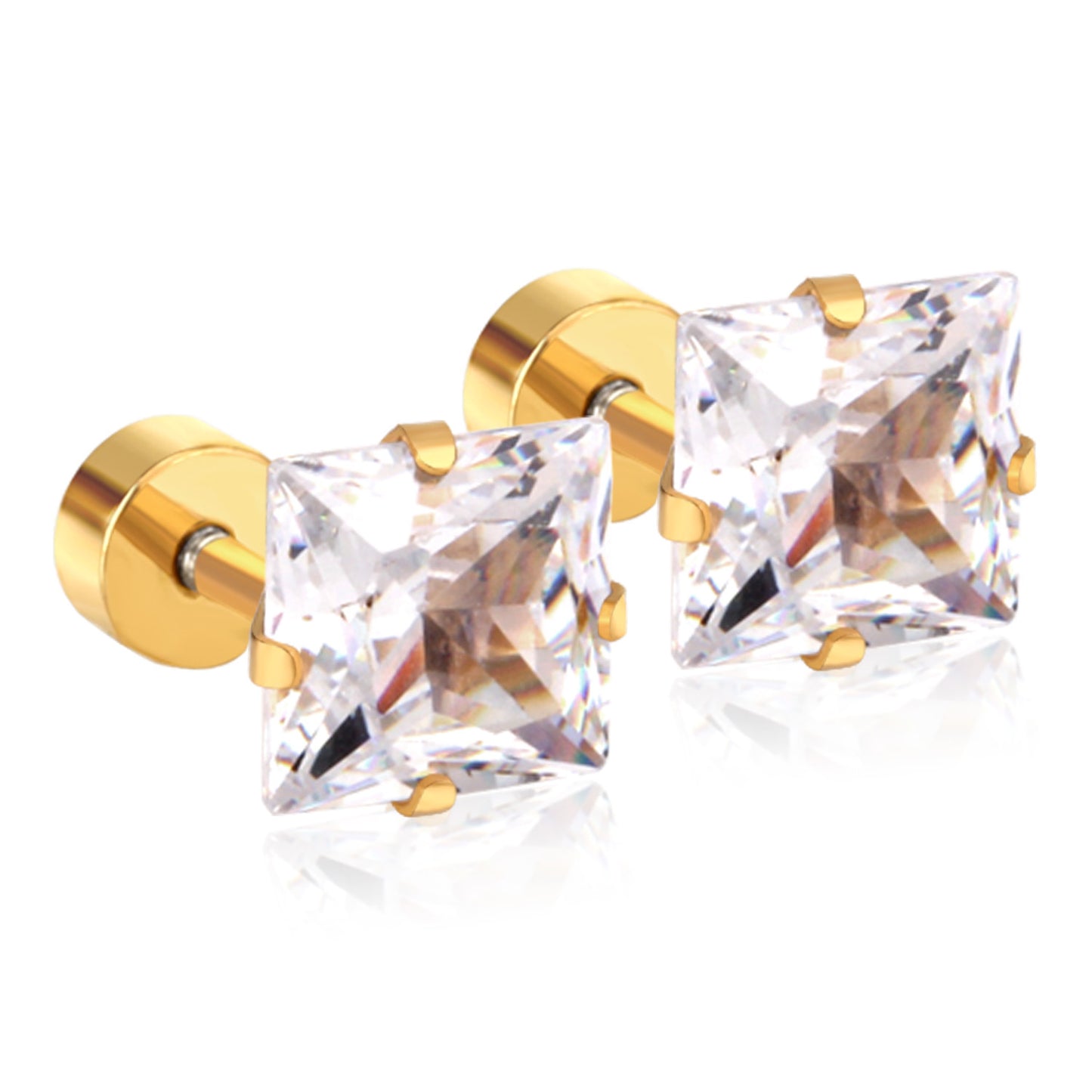 Fashion Simple Style Square Stainless Steel Black White Diamond Earrings