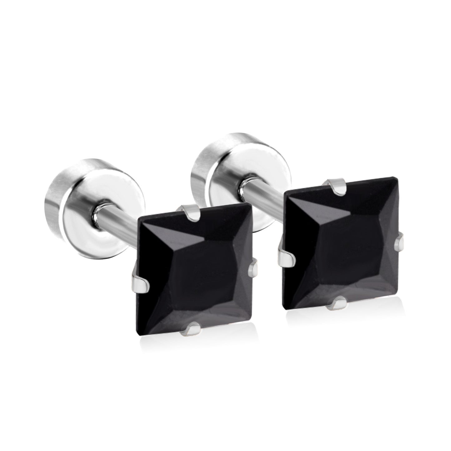 Fashion Simple Style Square Stainless Steel Black White Diamond Earrings