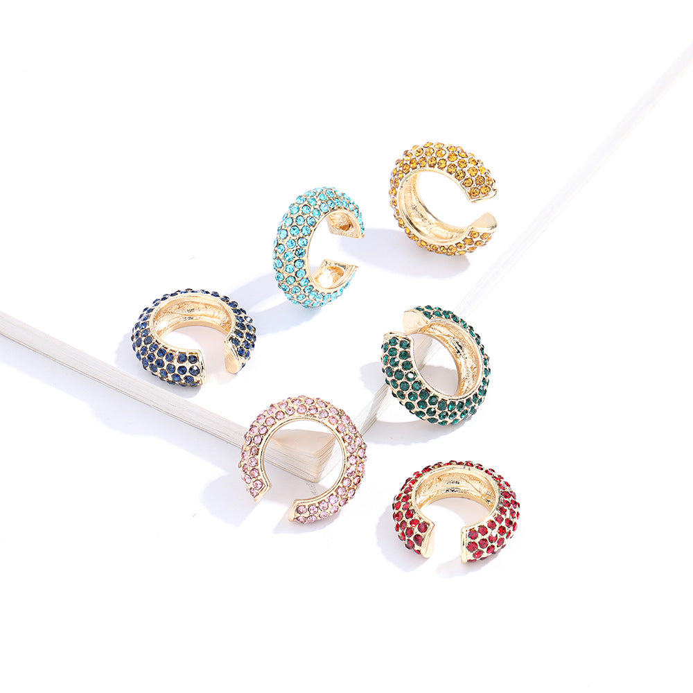 Fashion Micro Inlay Full Diamond Color Alloy Ear Clip Earrings