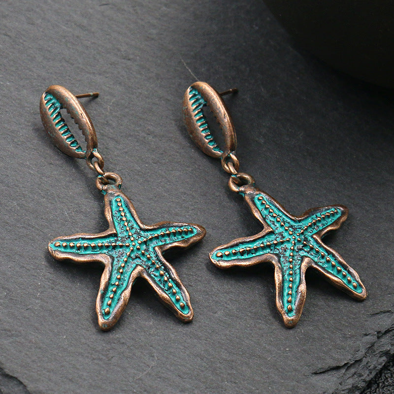 Starfish Shell Electroplating Metal Alloy Female Earrings