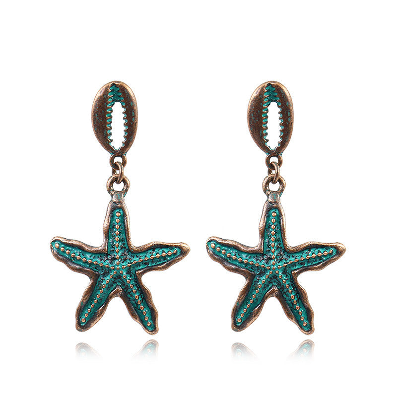 Starfish Shell Electroplating Metal Alloy Female Earrings