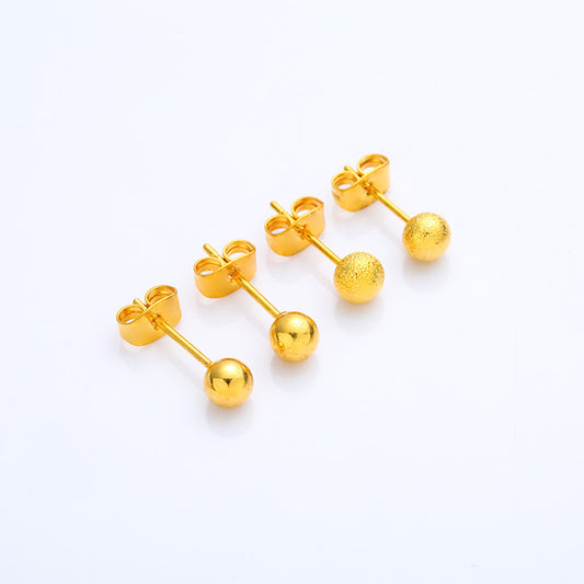 Women's Brass Gold-plated Frosted Glazed Surface Ear Beans Rings