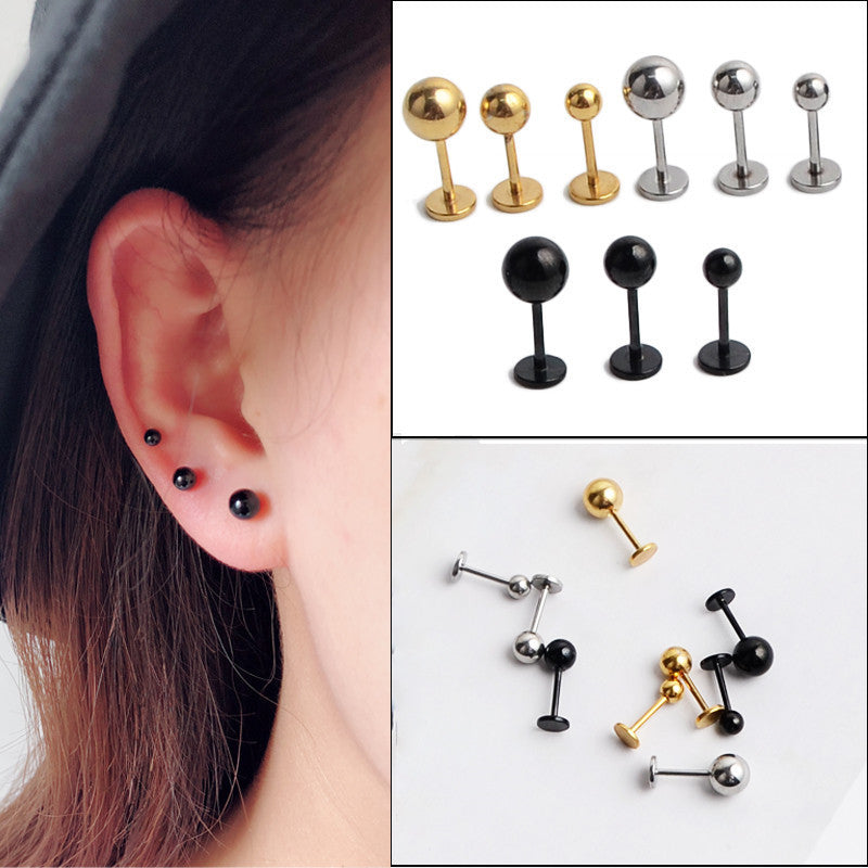 Women's & Men's Flat Titanium Steel Ball Thread For Bone Color Earrings