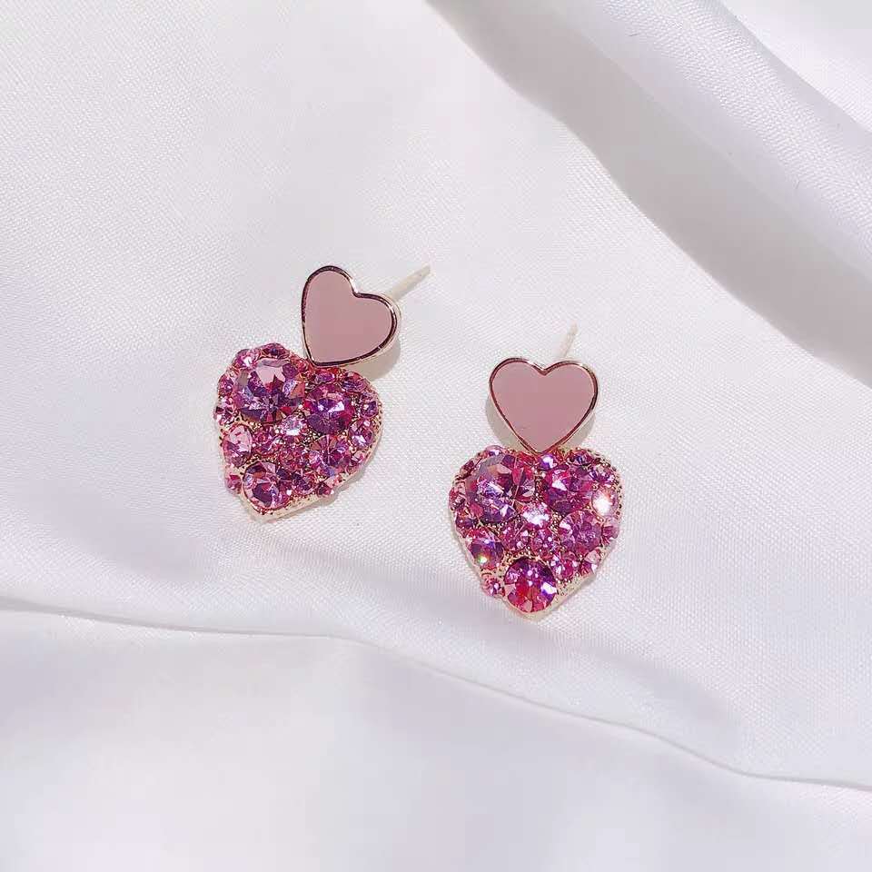 Needle Girlish Heart Love Pink Heart-shaped Earrings