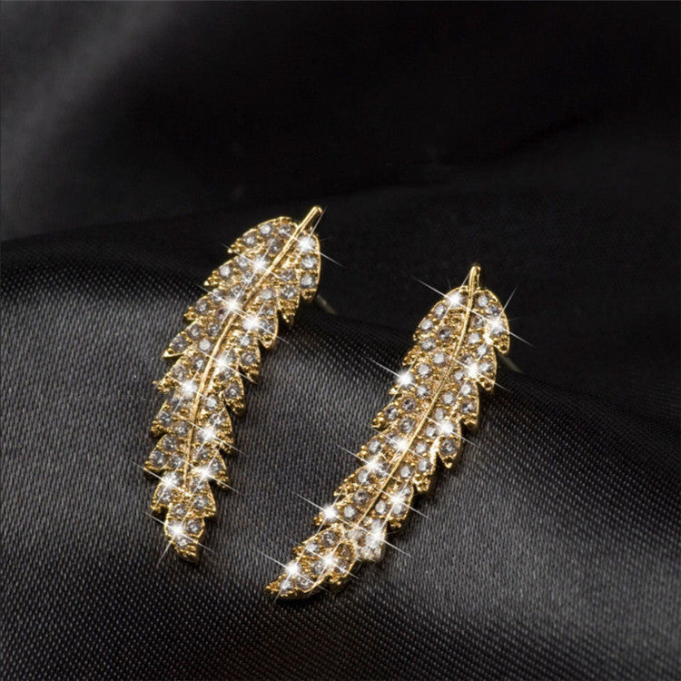 Women's Inlaid Zircon Gold Sier Leaf Fashion Earrings