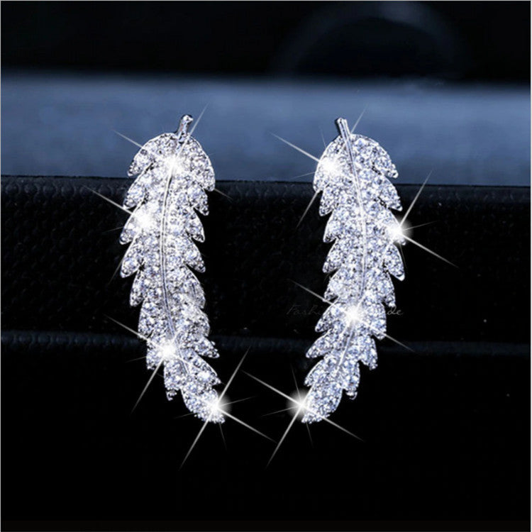 Women's Inlaid Zircon Gold Sier Leaf Fashion Earrings