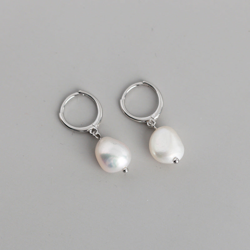 Women's High-grade Elegant Sterling Sier Baroque Freshwater Pearl Earrings