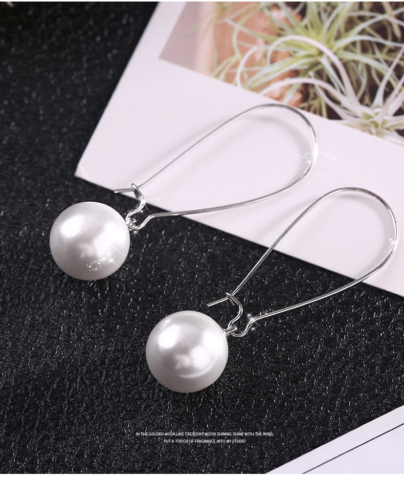 Women's Big Pearl Ear Hook Clips Temperament Earrings