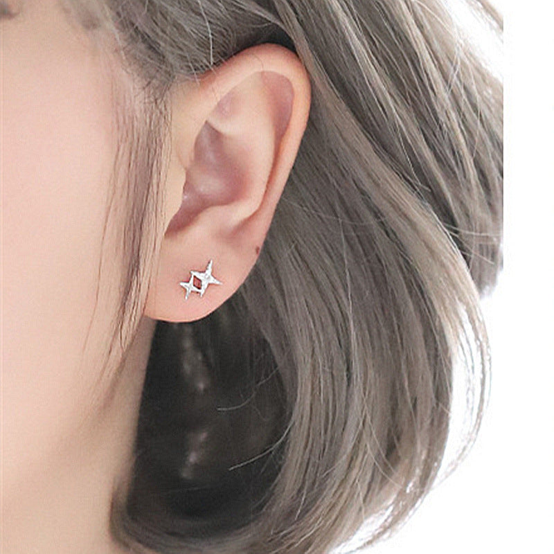 Women's Korean Style Fashionable Sier Crystal For Small Earrings