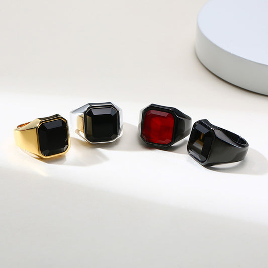 Men's Stainless Steel Black Agate Color Rings