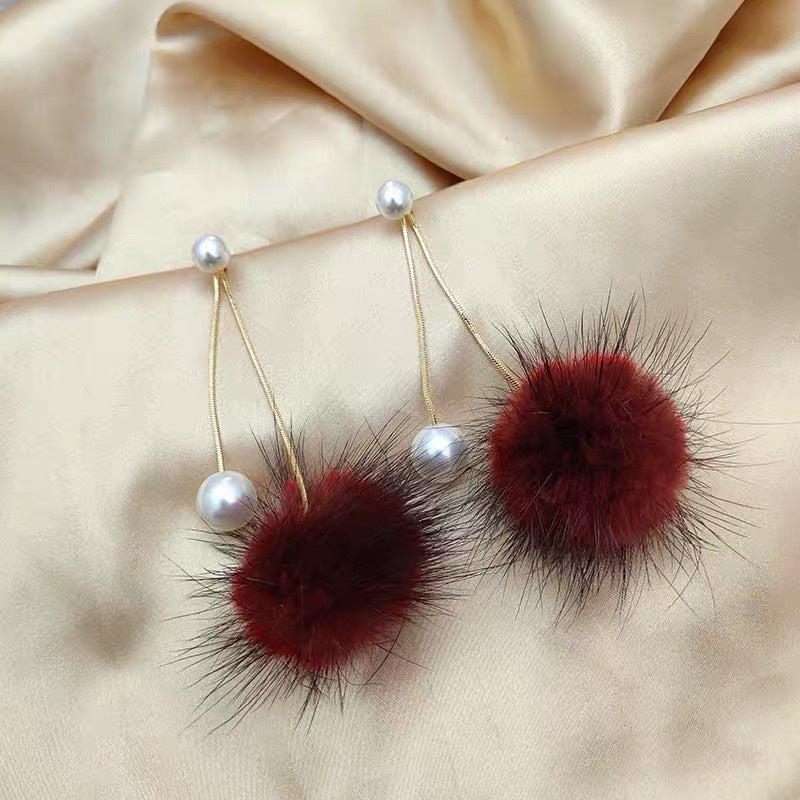 Korean Sier Needle Color Water Mink Earrings