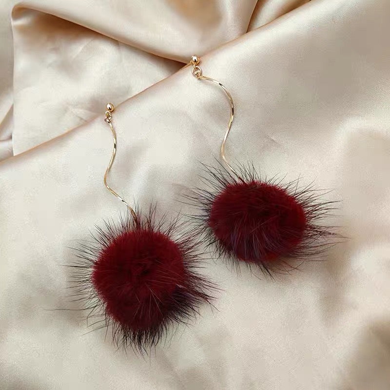 Korean Sier Needle Color Water Mink Earrings