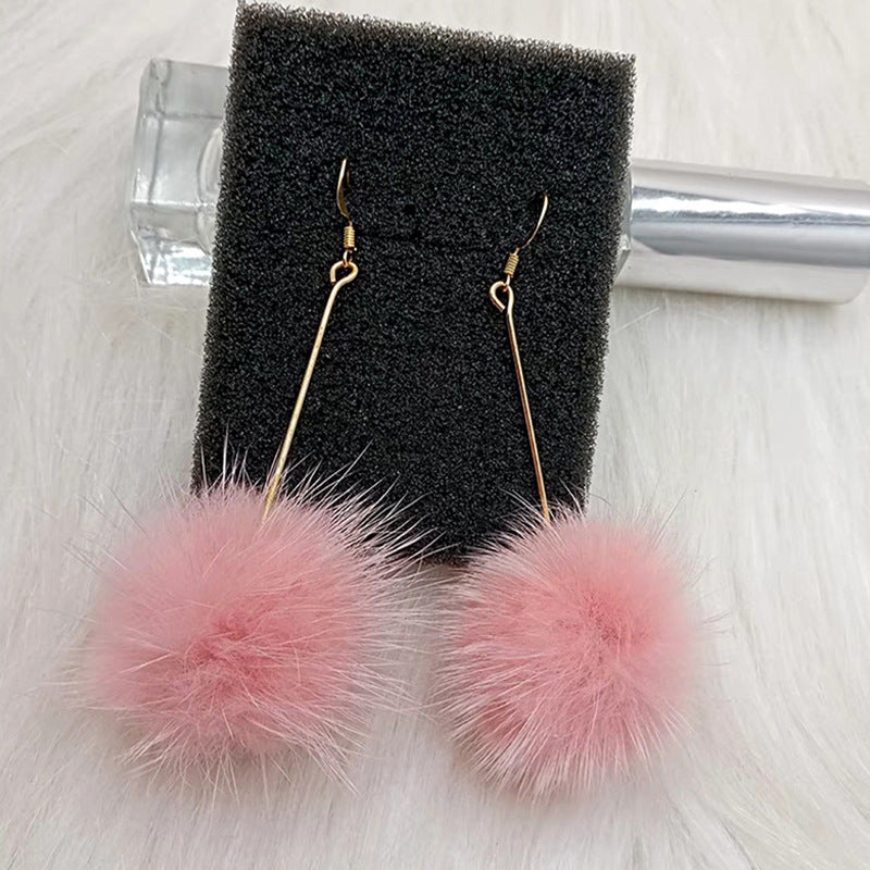 Korean Sier Needle Color Water Mink Earrings