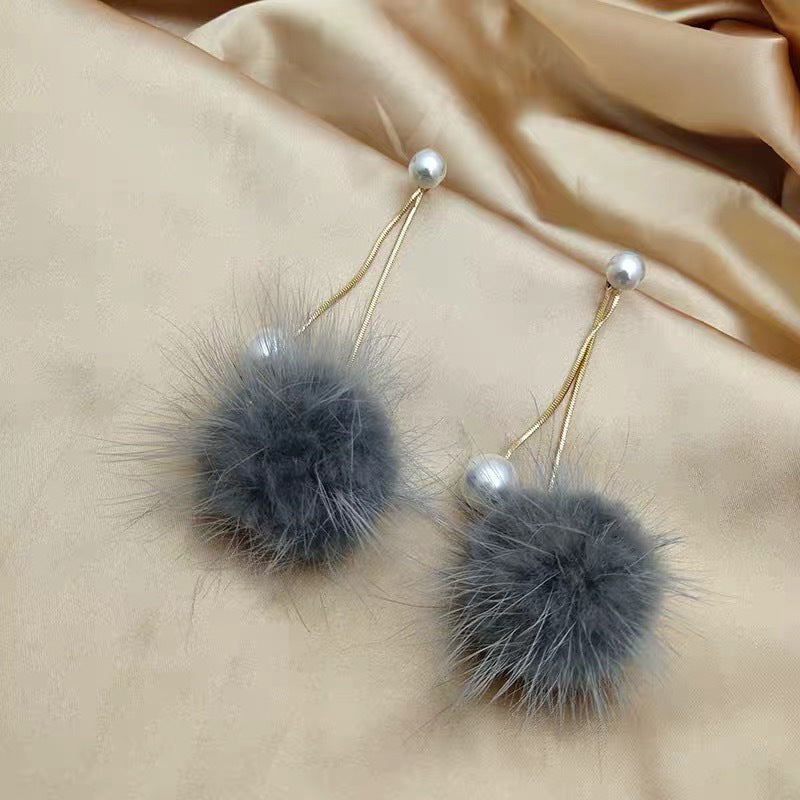 Korean Sier Needle Color Water Mink Earrings