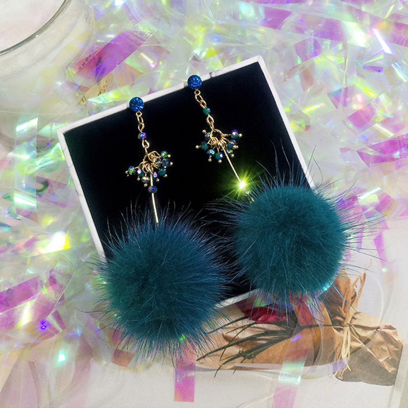 Korean Sier Needle Color Water Mink Earrings