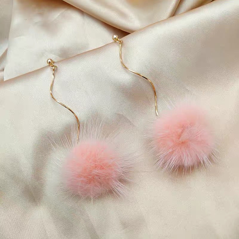 Korean Sier Needle Color Water Mink Earrings