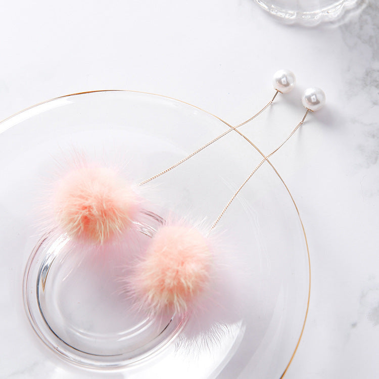 Korean Sier Needle Color Water Mink Earrings