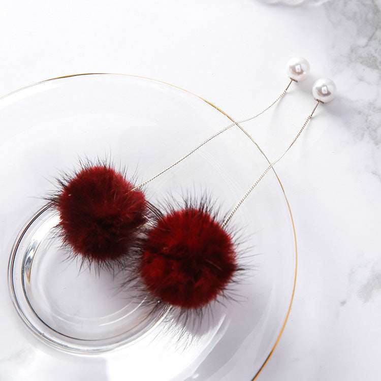 Korean Sier Needle Color Water Mink Earrings