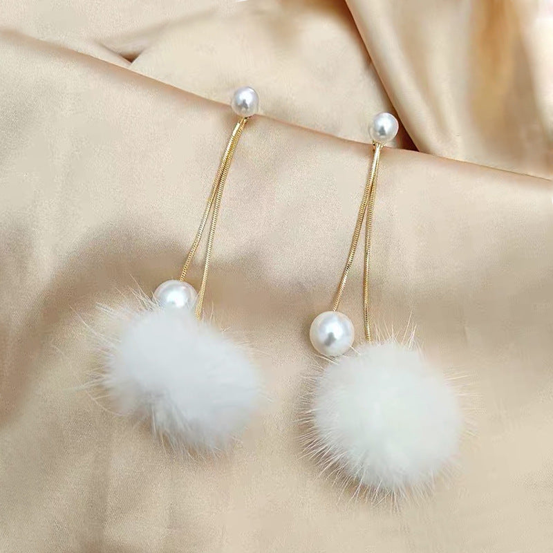 Korean Sier Needle Color Water Mink Earrings