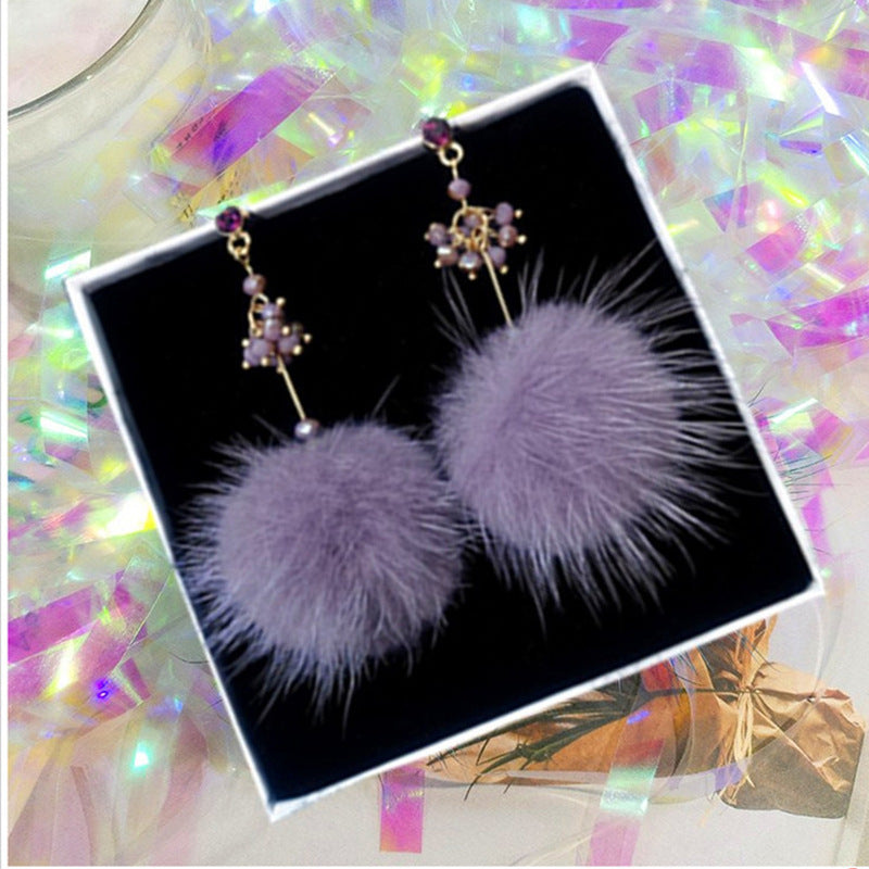 Korean Sier Needle Color Water Mink Earrings