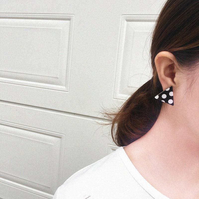 Handmade Childlike Dots Black White Polka Earrings