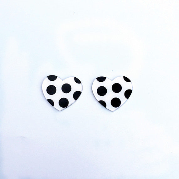 Handmade Childlike Dots Black White Polka Earrings