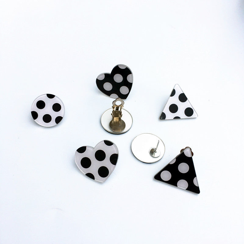 Handmade Childlike Dots Black White Polka Earrings