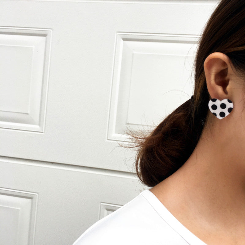 Handmade Childlike Dots Black White Polka Earrings