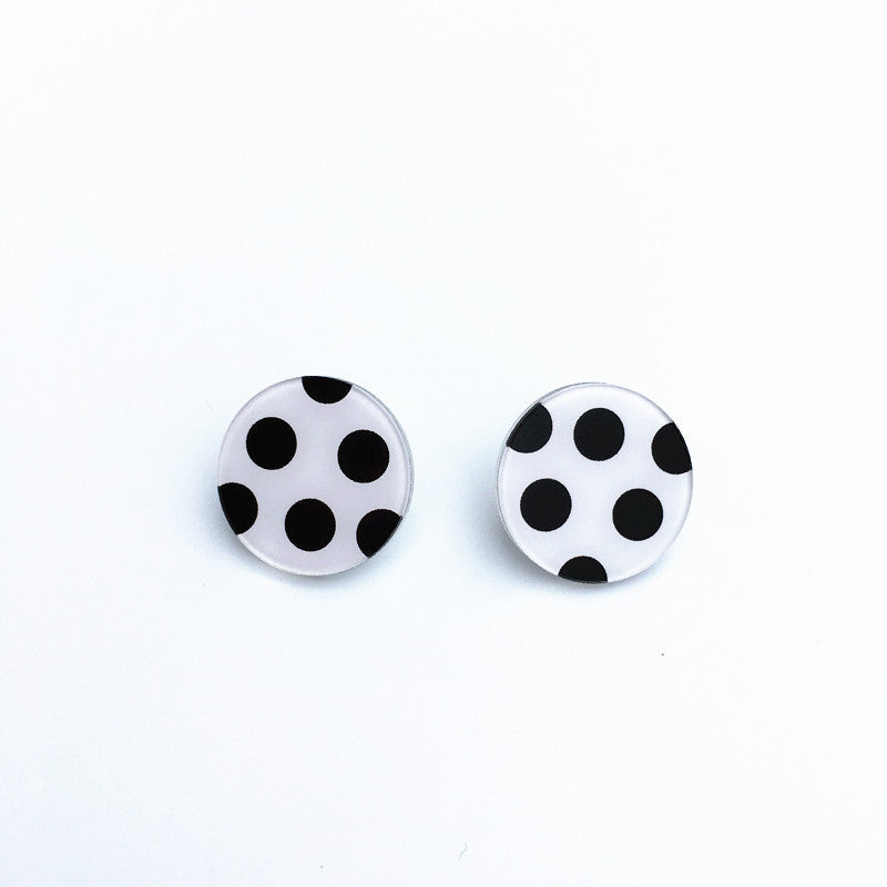 Handmade Childlike Dots Black White Polka Earrings