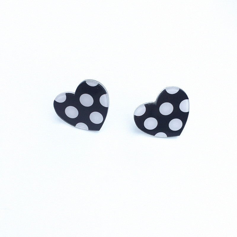 Handmade Childlike Dots Black White Polka Earrings