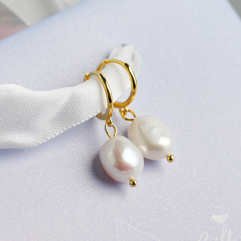 Women's High-grade Elegant Sterling Sier Baroque Freshwater Pearl Earrings