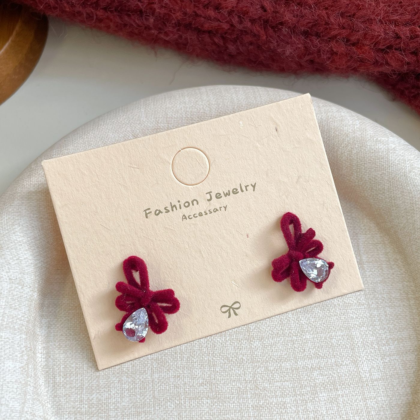 Red Flocking Bow Female Sier Needle Sweet Exquisite Earrings