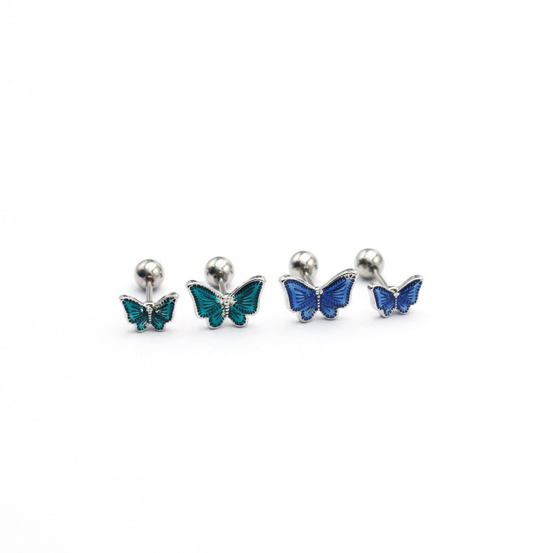 Butterfly Ball Small-sized Exquisite White Blue Earrings