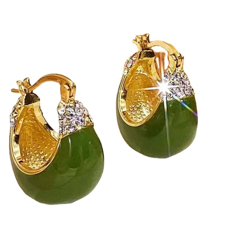 Women's Green Dripping Oil Rhinestone Fashion Cradle Rings