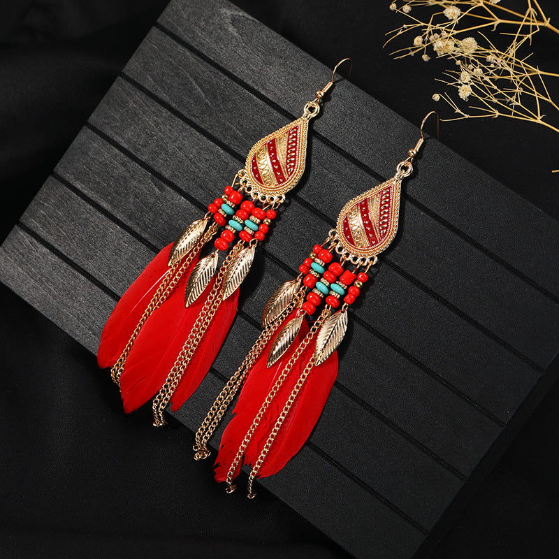 Women's Niche Personality Bohemian Blue Long Yunnan Earrings