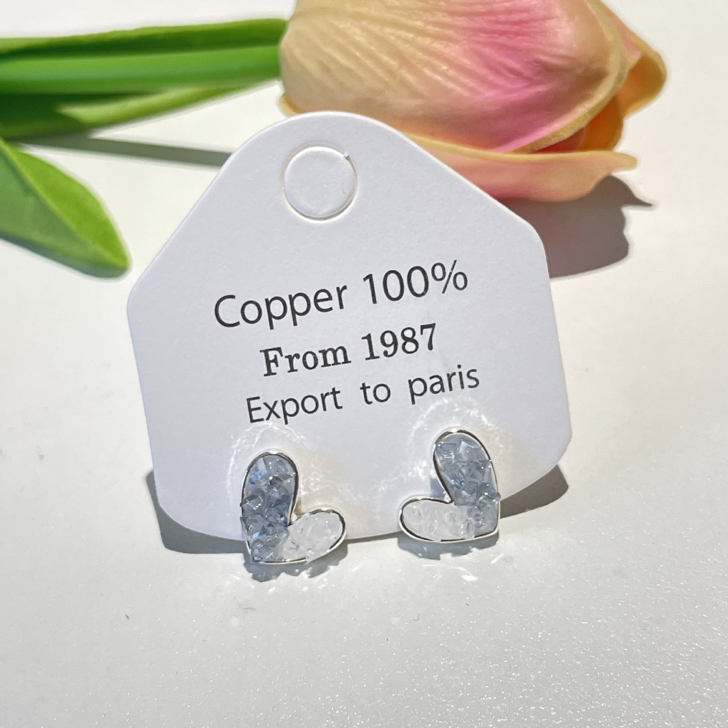 Gradient Color Small Heart-shaped Crystal Sier Earrings