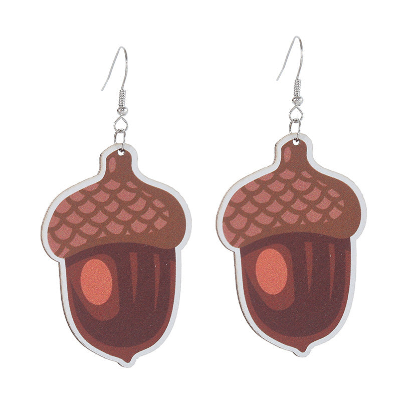 Autumn Thanksgiving Wooden Pumpkin Maple Leaf Earrings