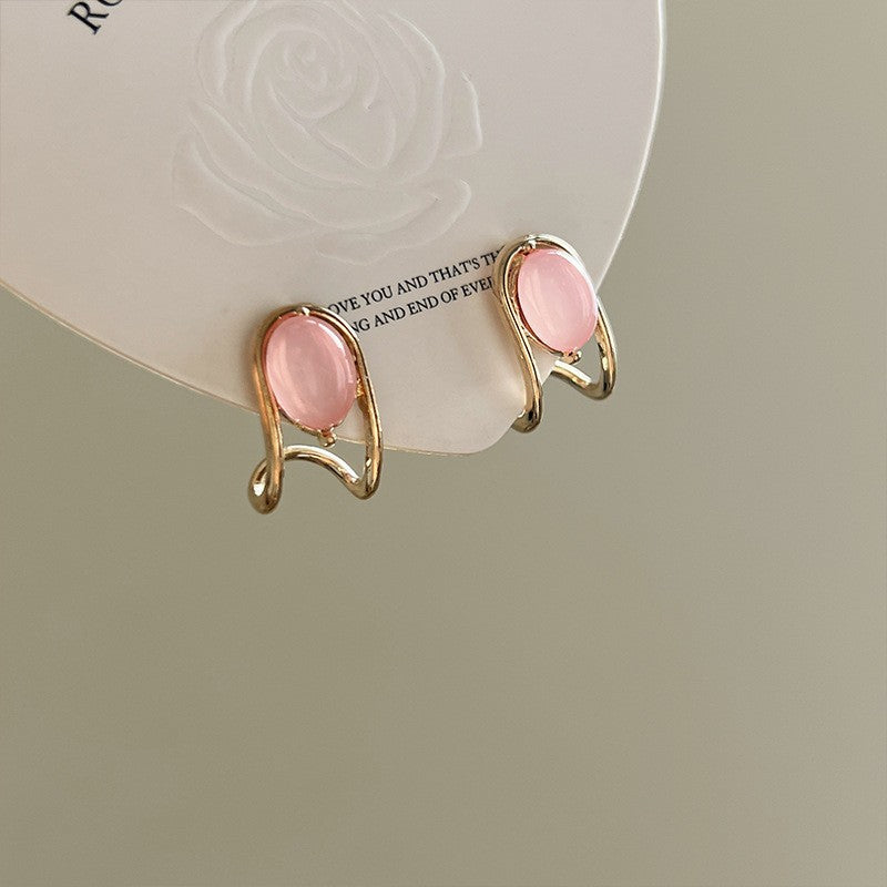 Pink Zircon Ear Female Niche High-grade Earrings